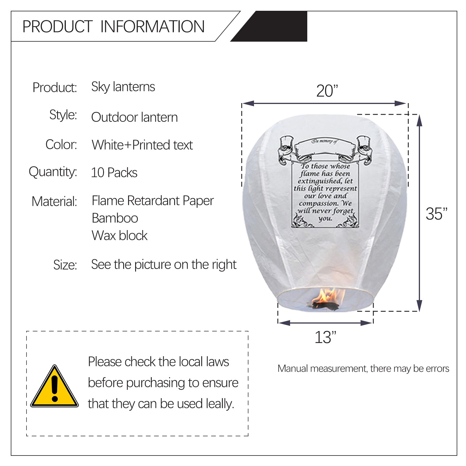 Nuluphu 20-Pack Chinese Memorial Sky Lanterns (White)