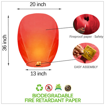Nuluphu 10-Pack Wish Lanterns for Weddings & Memorial Events – Red