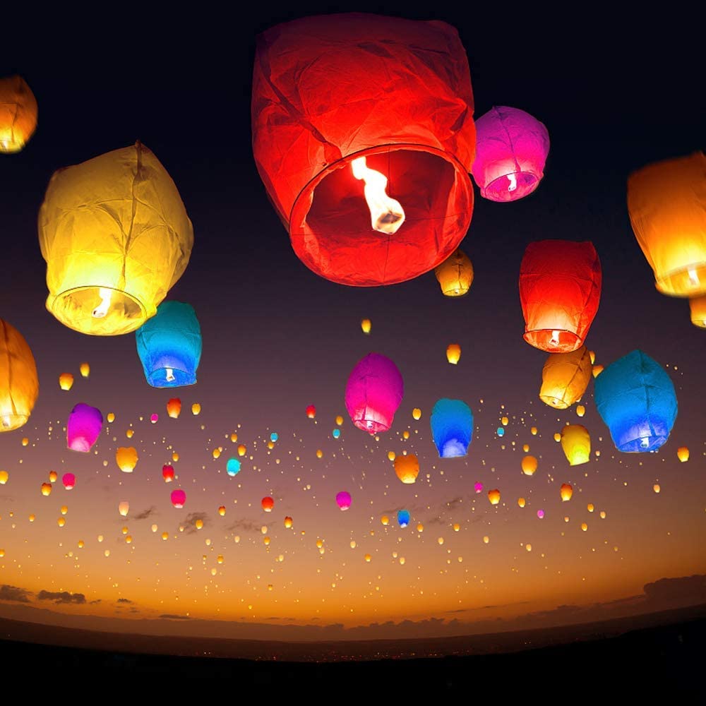 Nuluphu 10-Pack Chinese Memorial Sky Lanterns(multicolor)