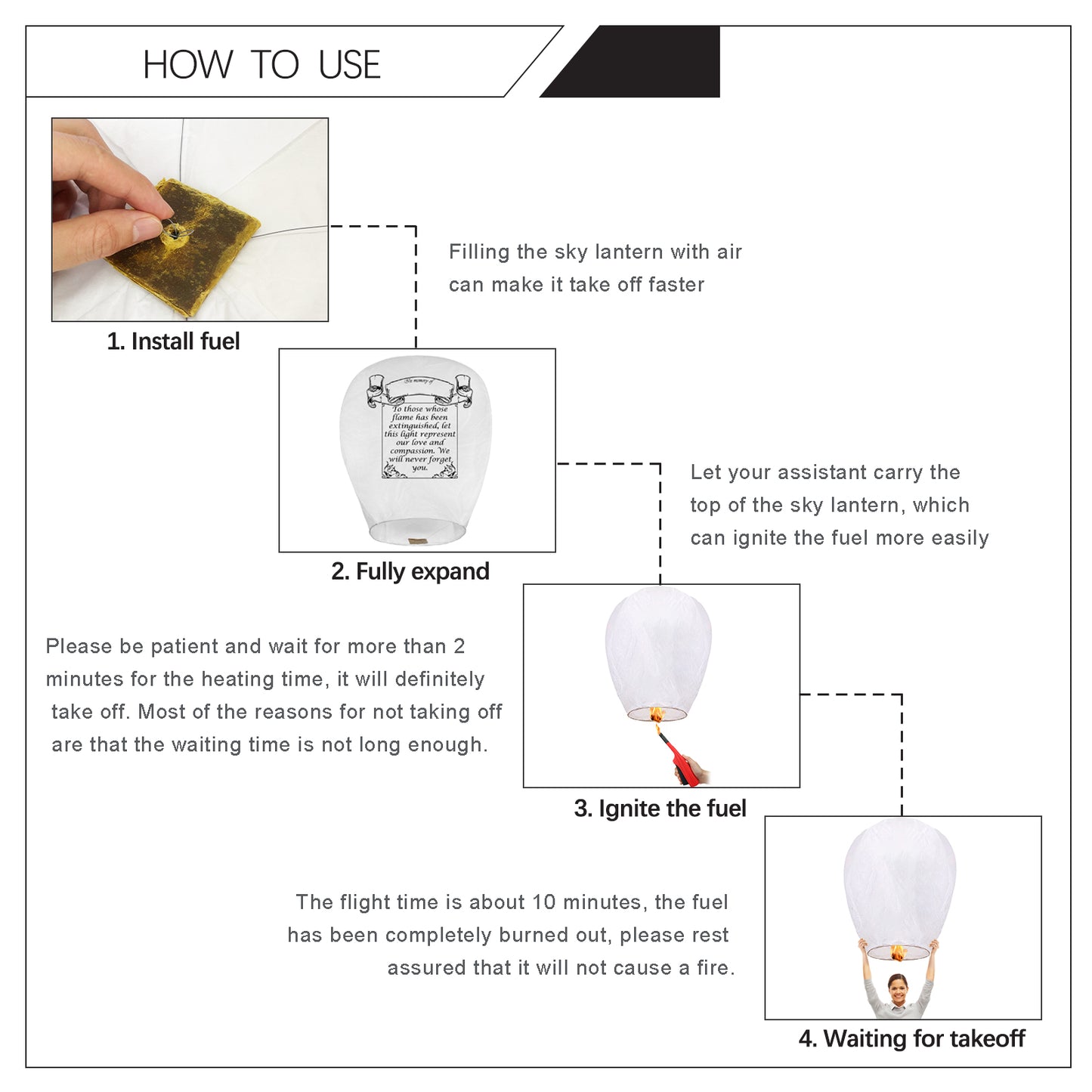 Nuluphu 10-Pack Chinese Memorial Sky Lanterns